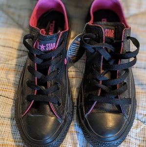 Black & Pink Leather Converse